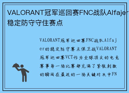VALORANT冠军巡回赛FNC战队Alfajer稳定防守守住赛点