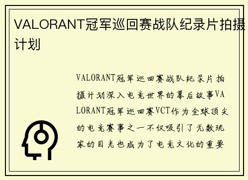VALORANT冠军巡回赛战队纪录片拍摄计划