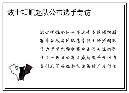 波士顿崛起队公布选手专访