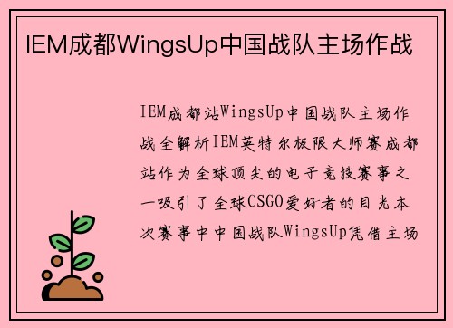 IEM成都WingsUp中国战队主场作战
