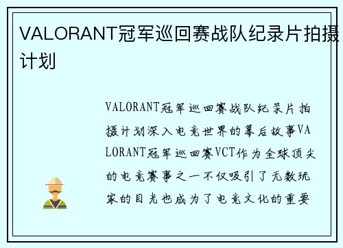 VALORANT冠军巡回赛战队纪录片拍摄计划