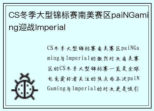 CS冬季大型锦标赛南美赛区paiNGaming迎战Imperial