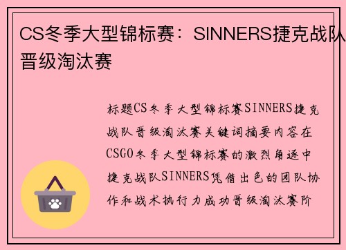 CS冬季大型锦标赛：SINNERS捷克战队晋级淘汰赛